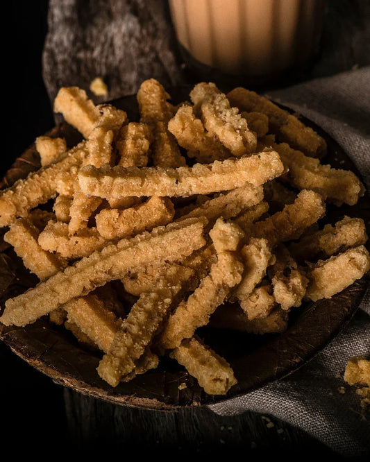 Closeup of crunchy butter murukku showing tasty texture