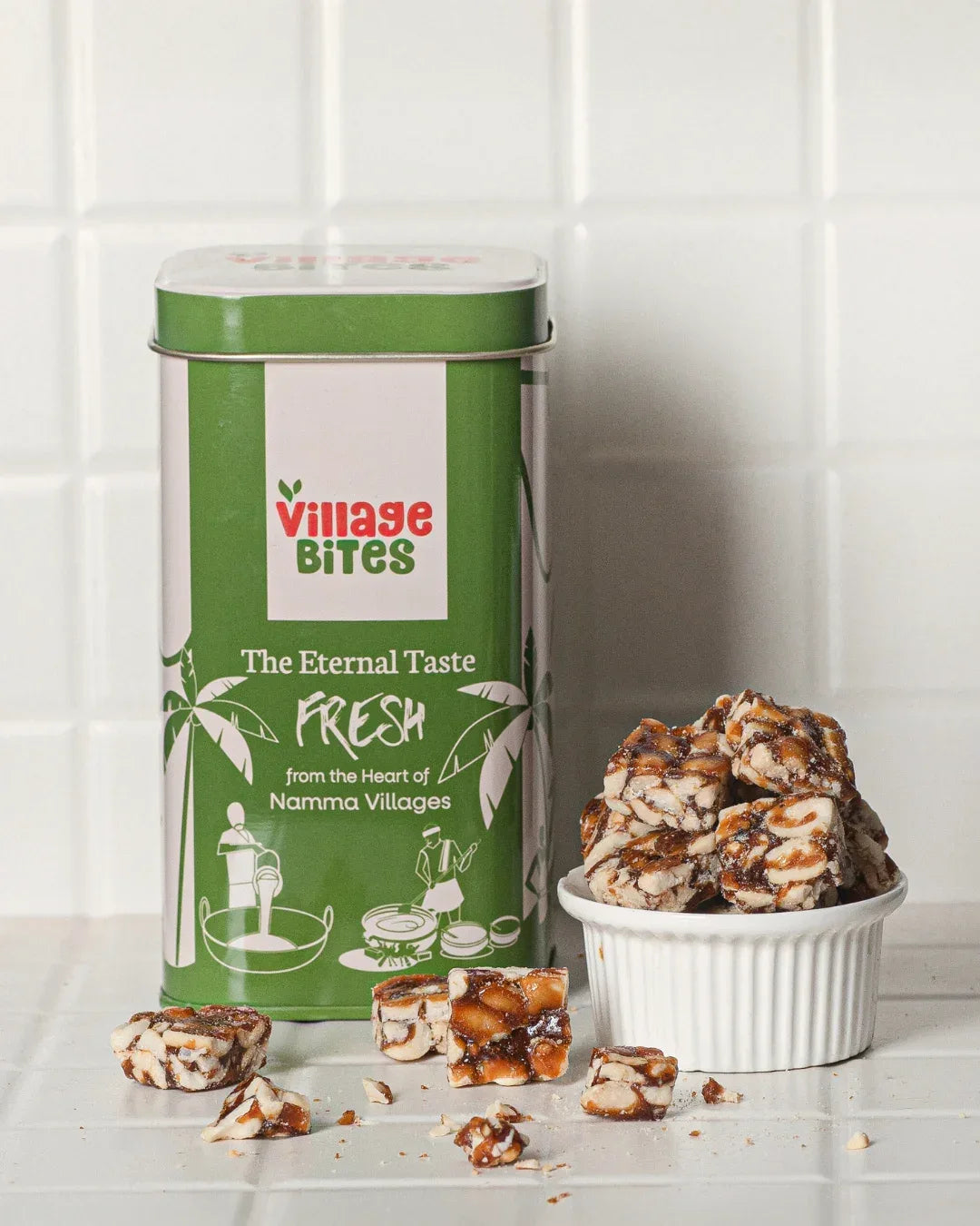 Kovilpatti groundnut candy with The Village Bites box