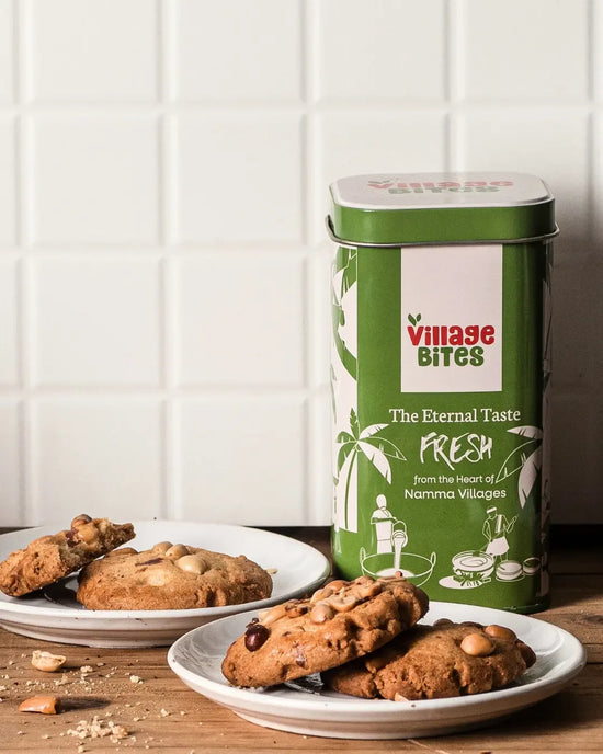 Peanut cookies packed in The Village Bites box, crunchy snack