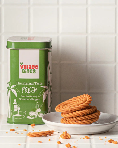 Closeup shot of crispy special murukku spirals – best murukku to buy online from The Village Bites