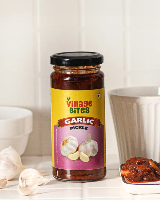 Traditional garlic pickle in jar – The Village Bites